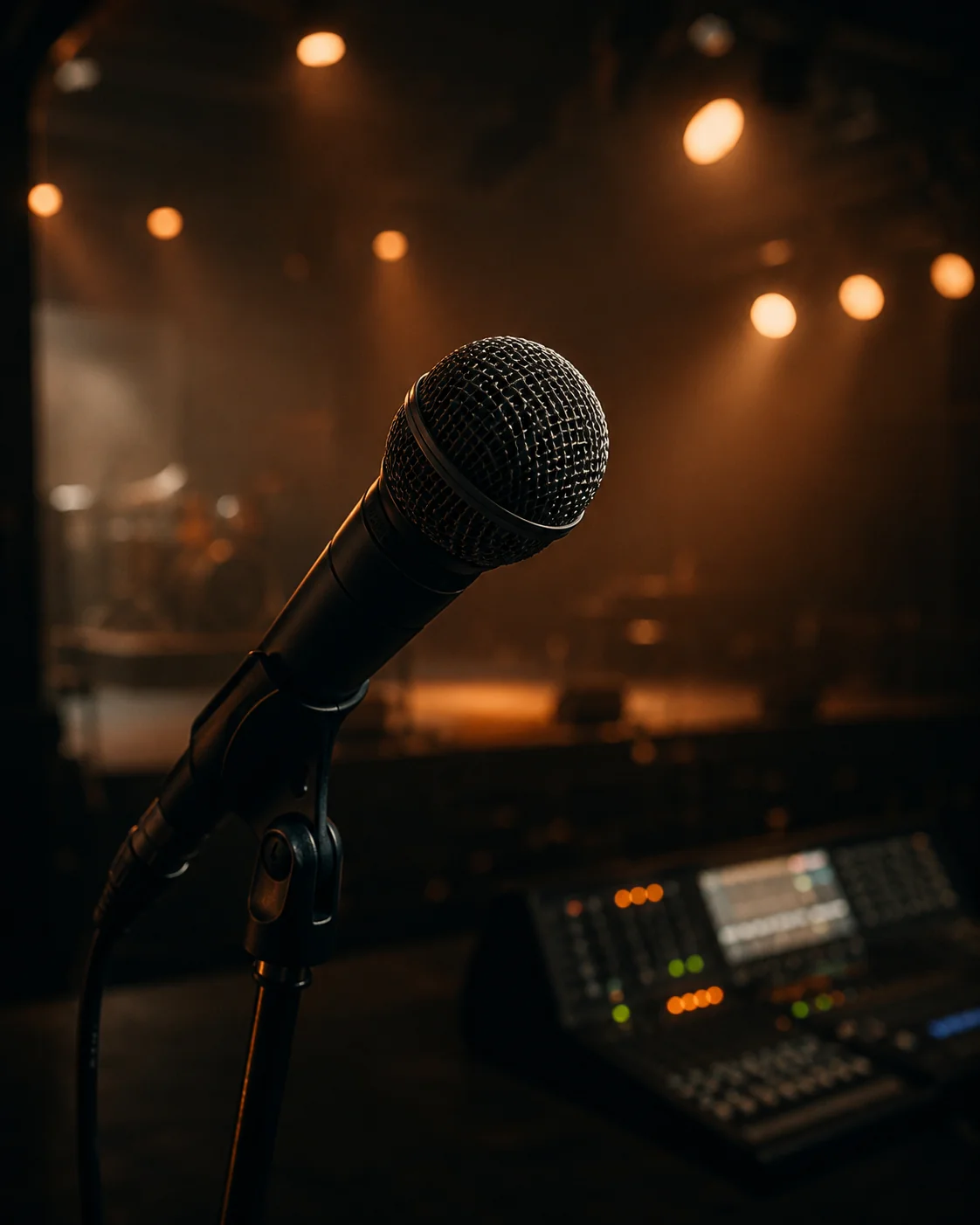 Stage microphone prepared before a live performance