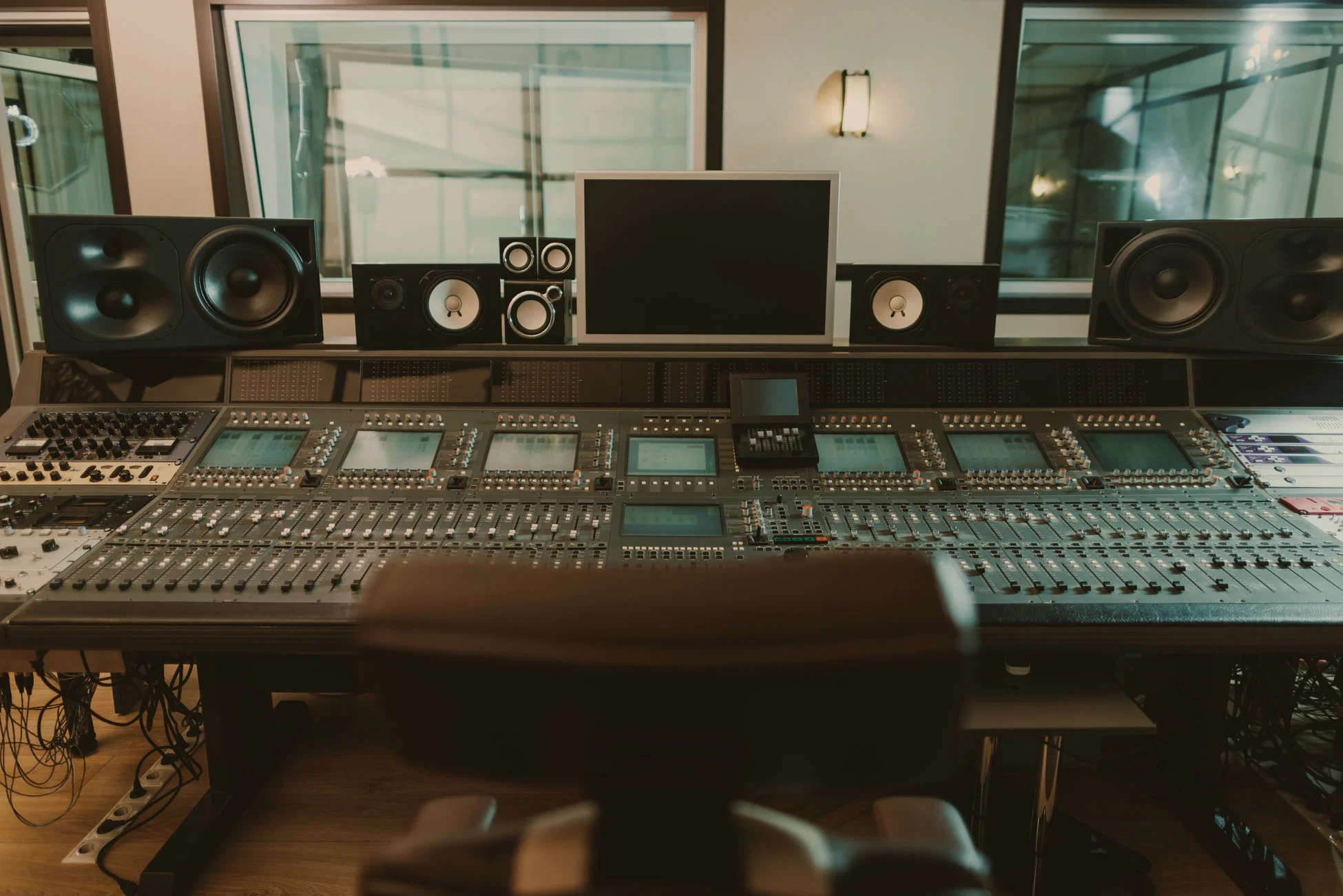 Recording control room prepared for a studio session