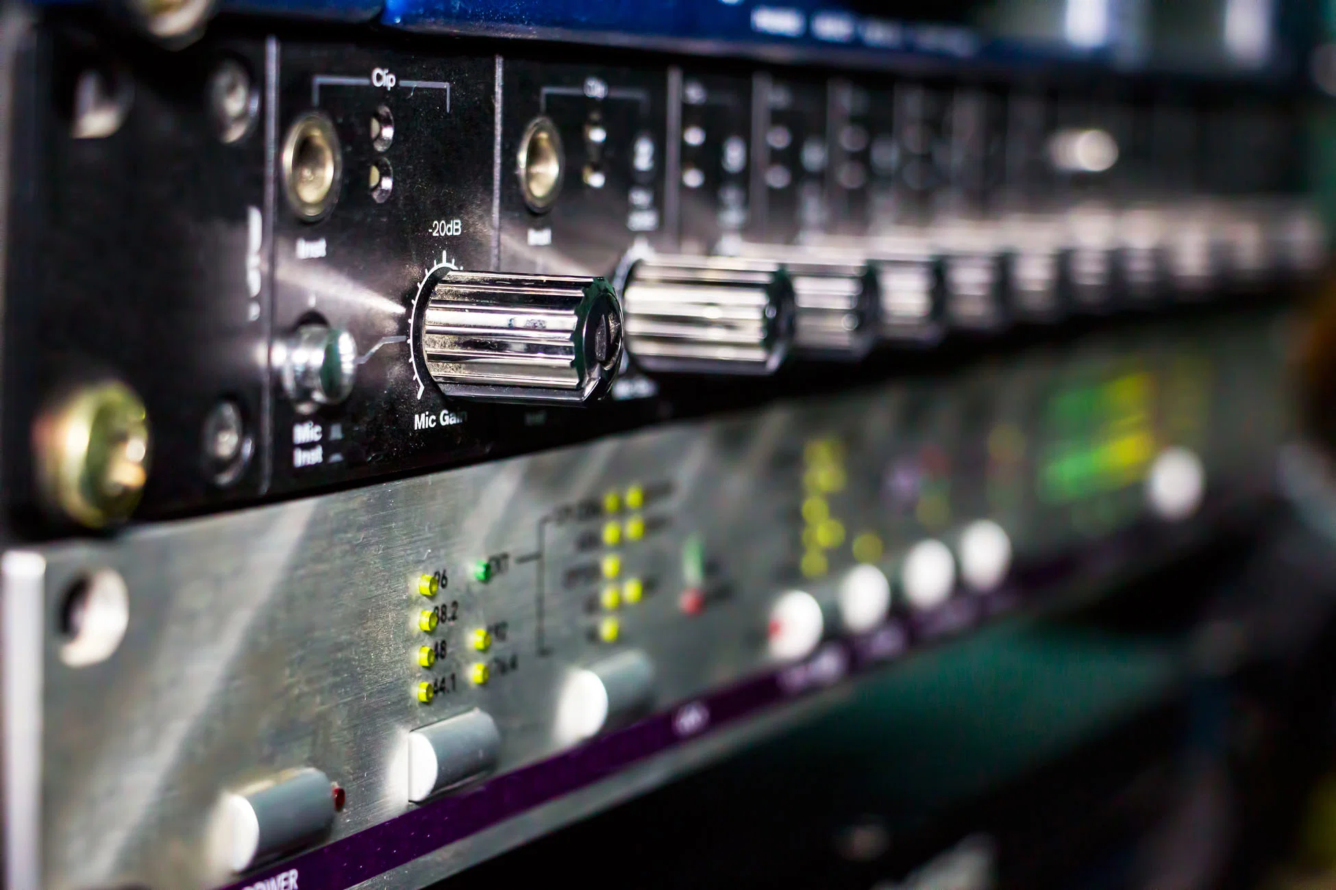 Studio patching and rack equipment prepared for a session